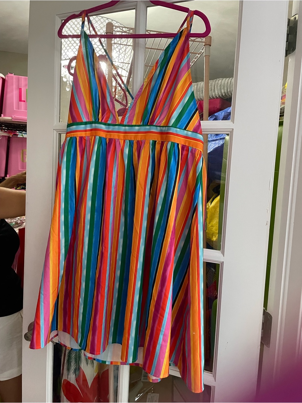 SHEIN Rainbow Multicolor Striped V-Neck One-Piece sundress